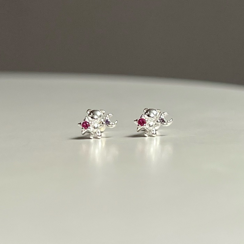 【Moonsee】純銀鎖珠款-小熊星月(單支)