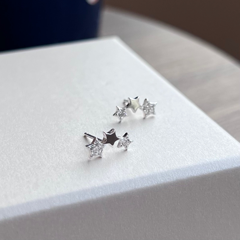 【Moonsee】純銀耳針-五角星帶鑽