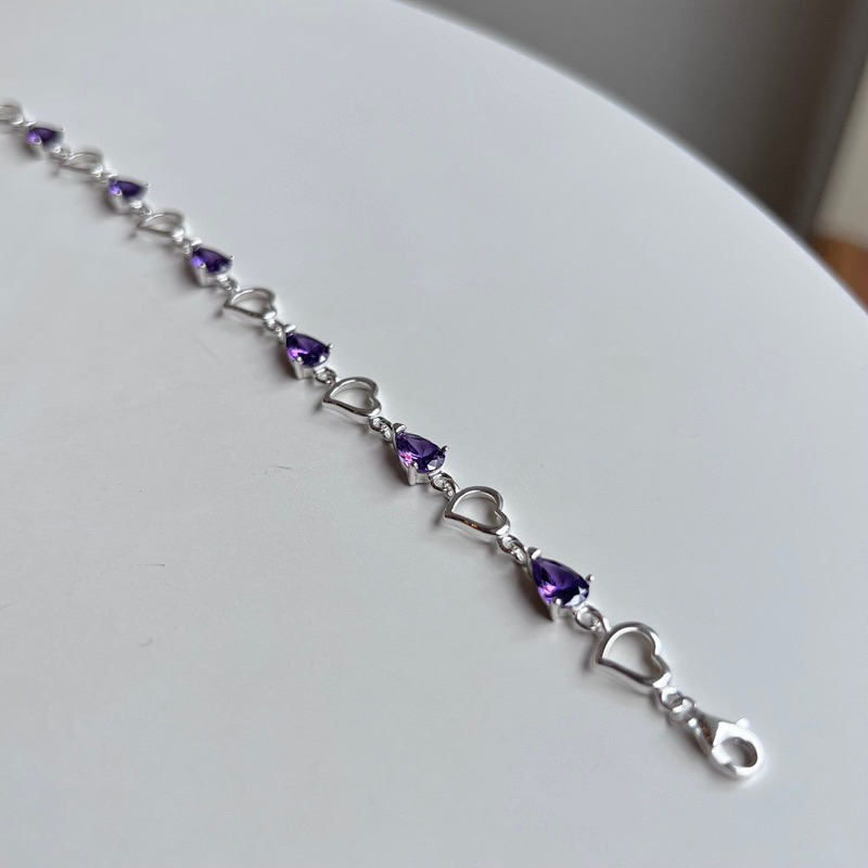 【Moonsee】純銀手鍊-空圈愛心紫水滴