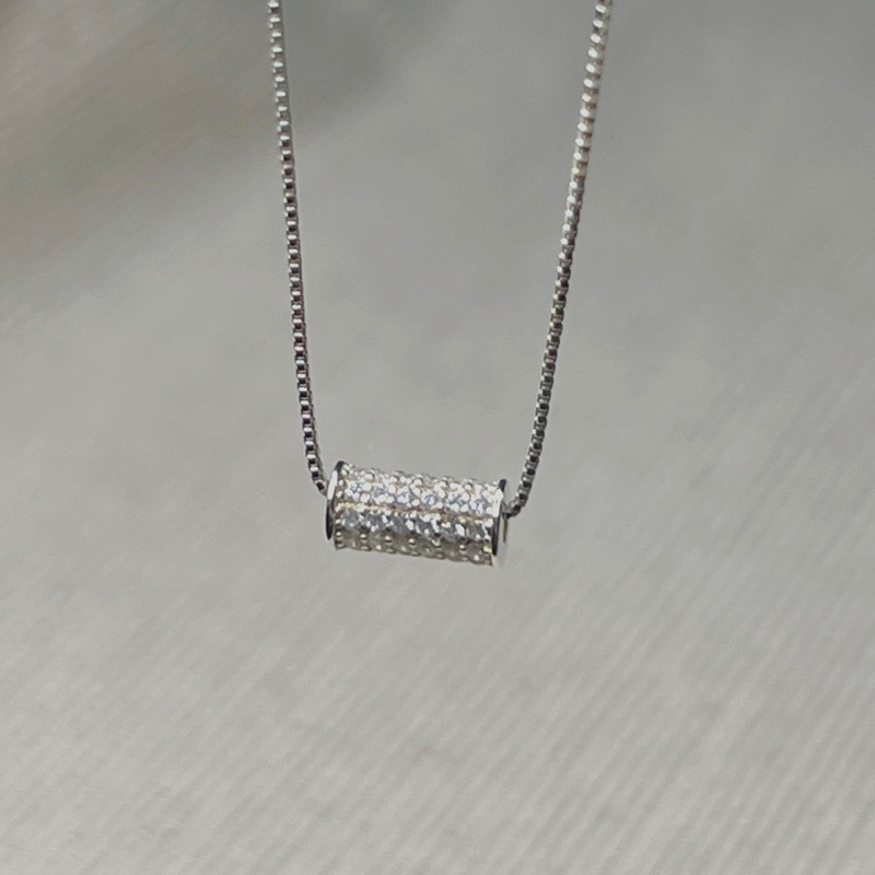 【Moonsee】純銀項鍊-圓筒滿鑽