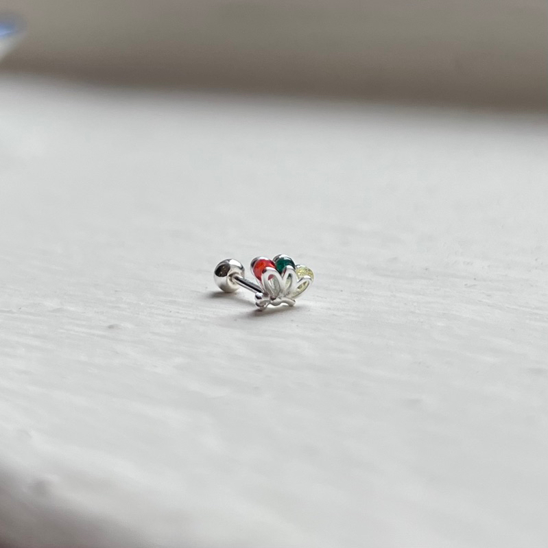 【Moonsee】純銀鎖珠款-彩色小皇冠(單支)