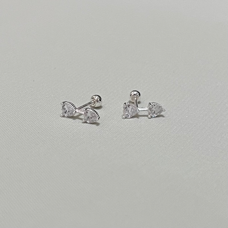 【Moonsee】純銀鎖珠款-雙愛心鑽(單支)