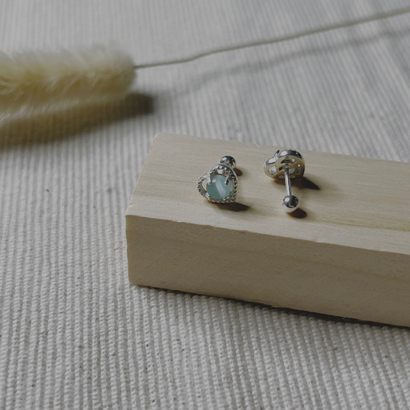 【Moonsee】純銀鎖珠-愛心寶石(單支)