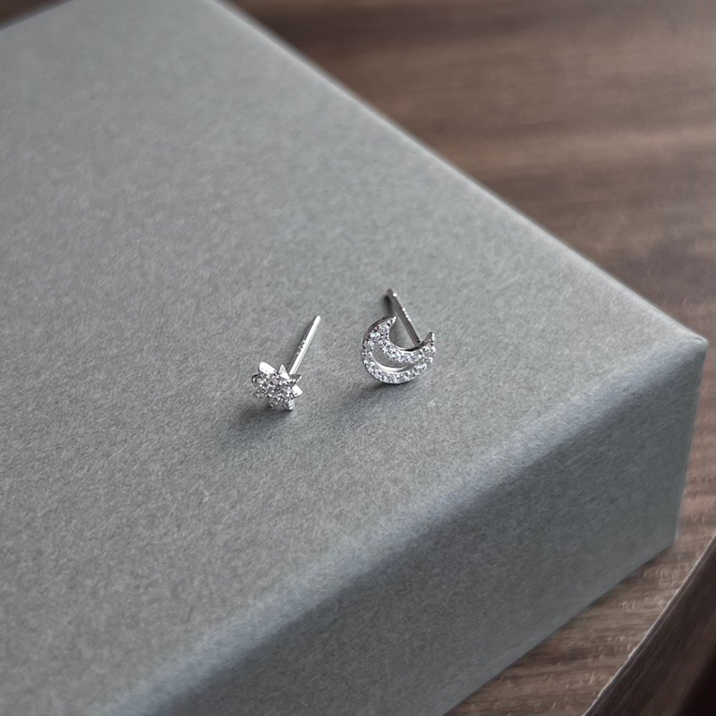 【Moonsee】純銀耳針-星星空月鑽