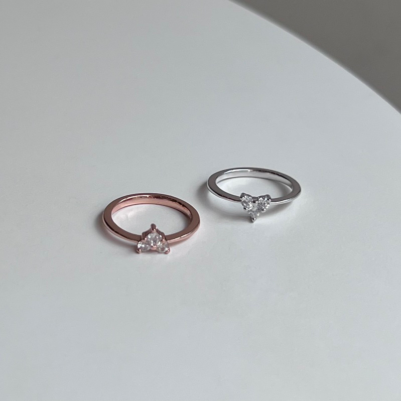 【Moonsee】純銀戒指-小愛心鑲鑽