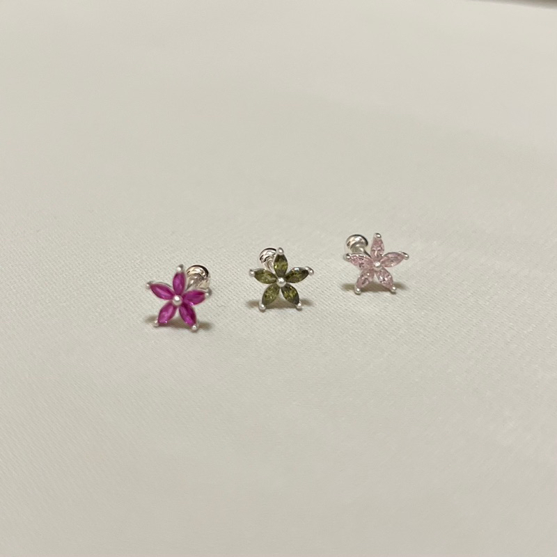 【Moonsee】純銀鎖珠款-花瓣寶石(單支)