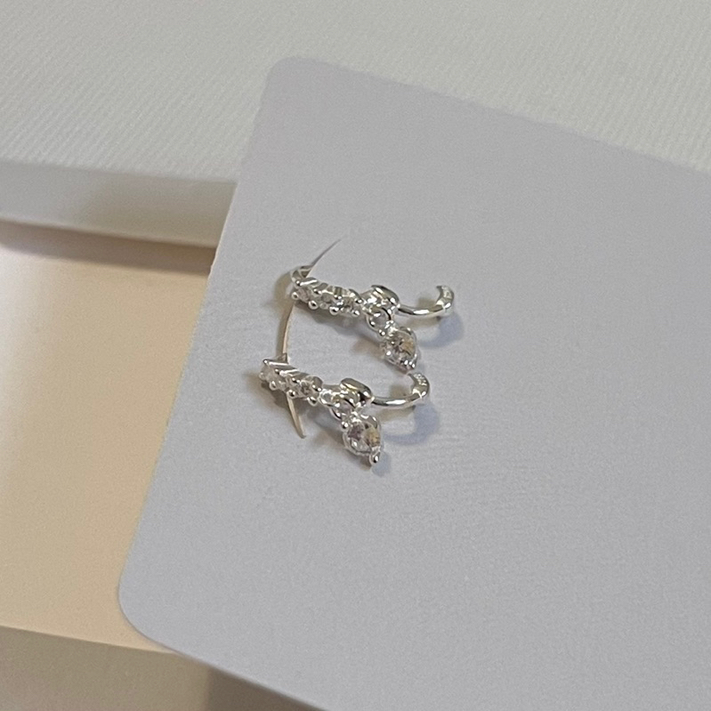 【Moonsee】純銀易扣-垂吊小圓鑽 適合耳骨配戴