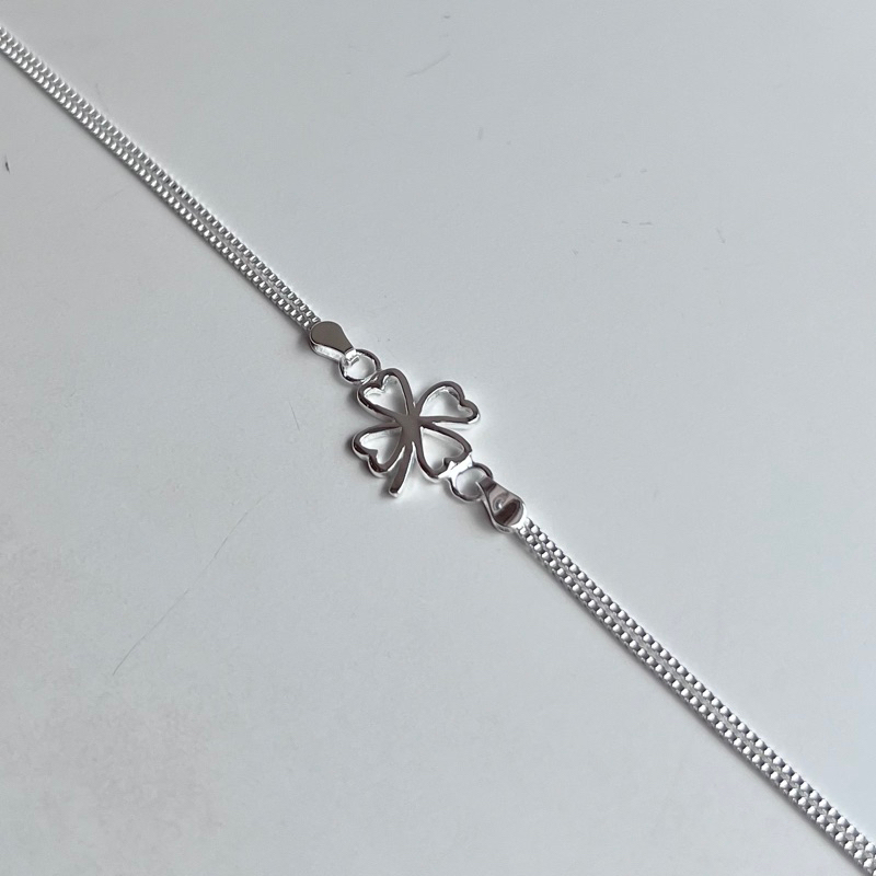 【Moonsee】純銀-雙鍊簍空幸運草手鍊