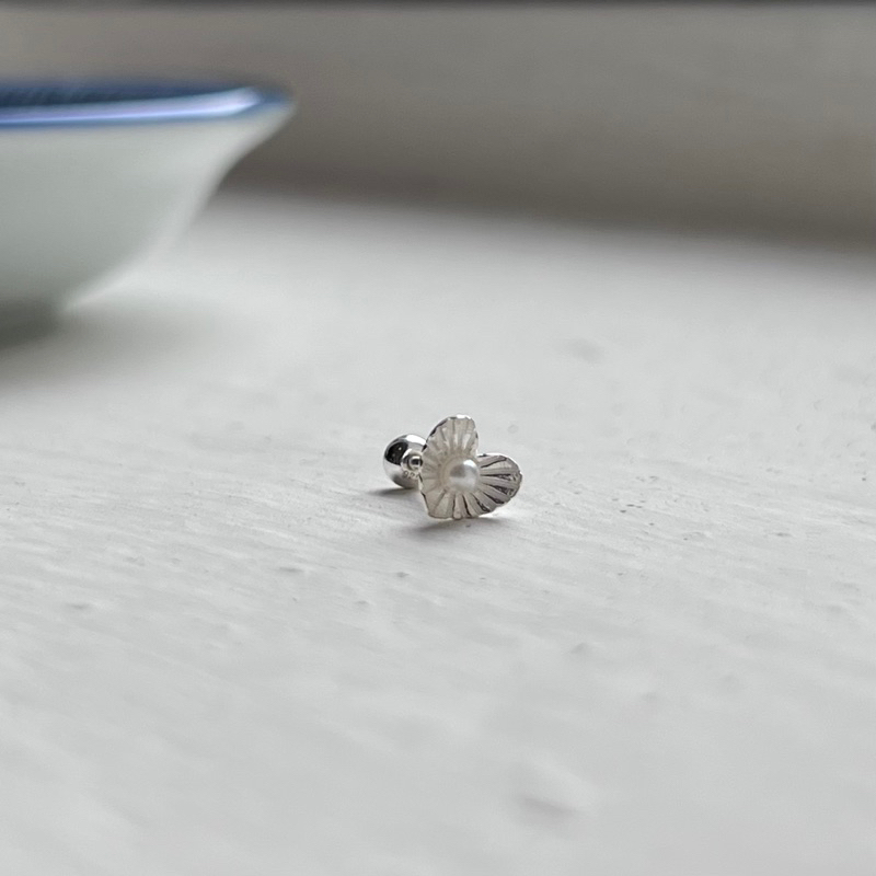 【Moonsee】純銀鎖珠款-珍珠愛心貝殼(單支)