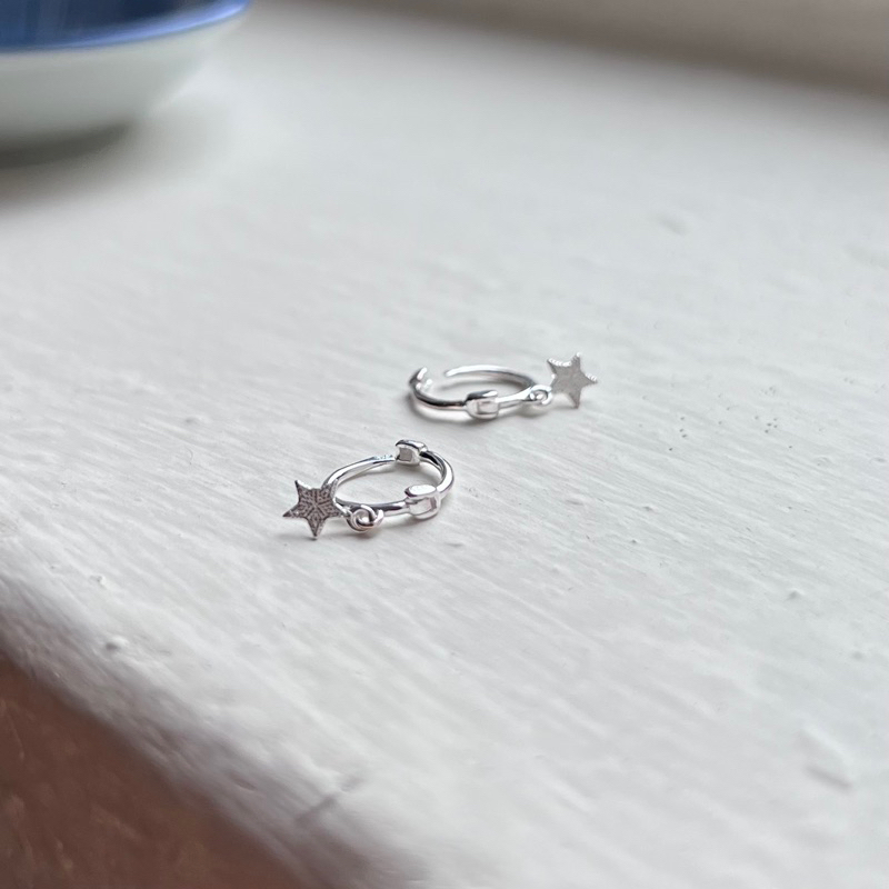 【Moonsee】純銀易扣-垂吊霧面星