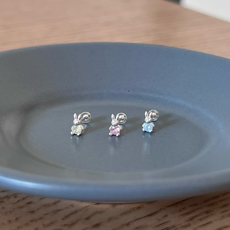 【Moonsee】純銀鎖珠-小兔帶鑽(單支)