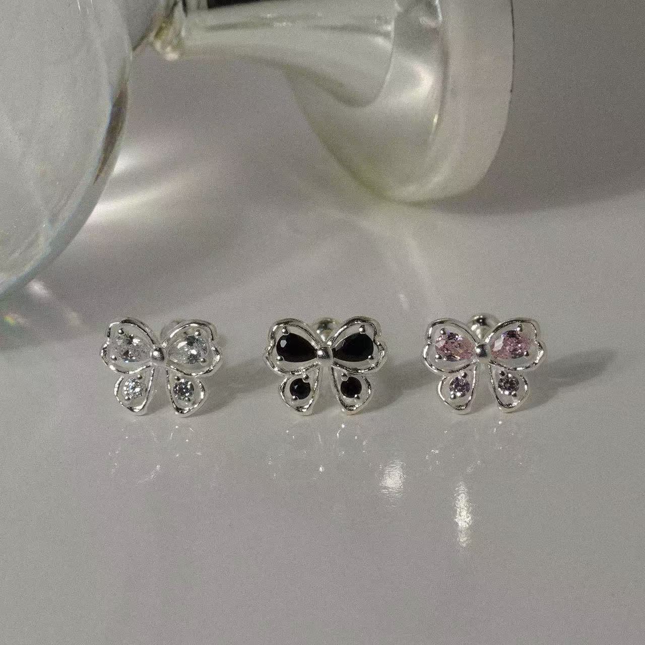 【Moonsee】純銀鎖珠-滿鑽蝴蝶（單支）