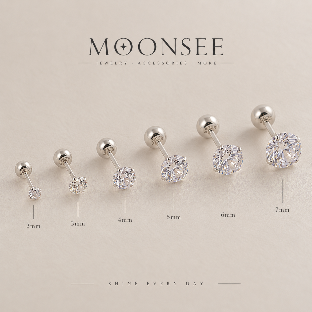 ✦ MOONSEE 純銀鎖珠｜經典四爪圓鑽(單支)