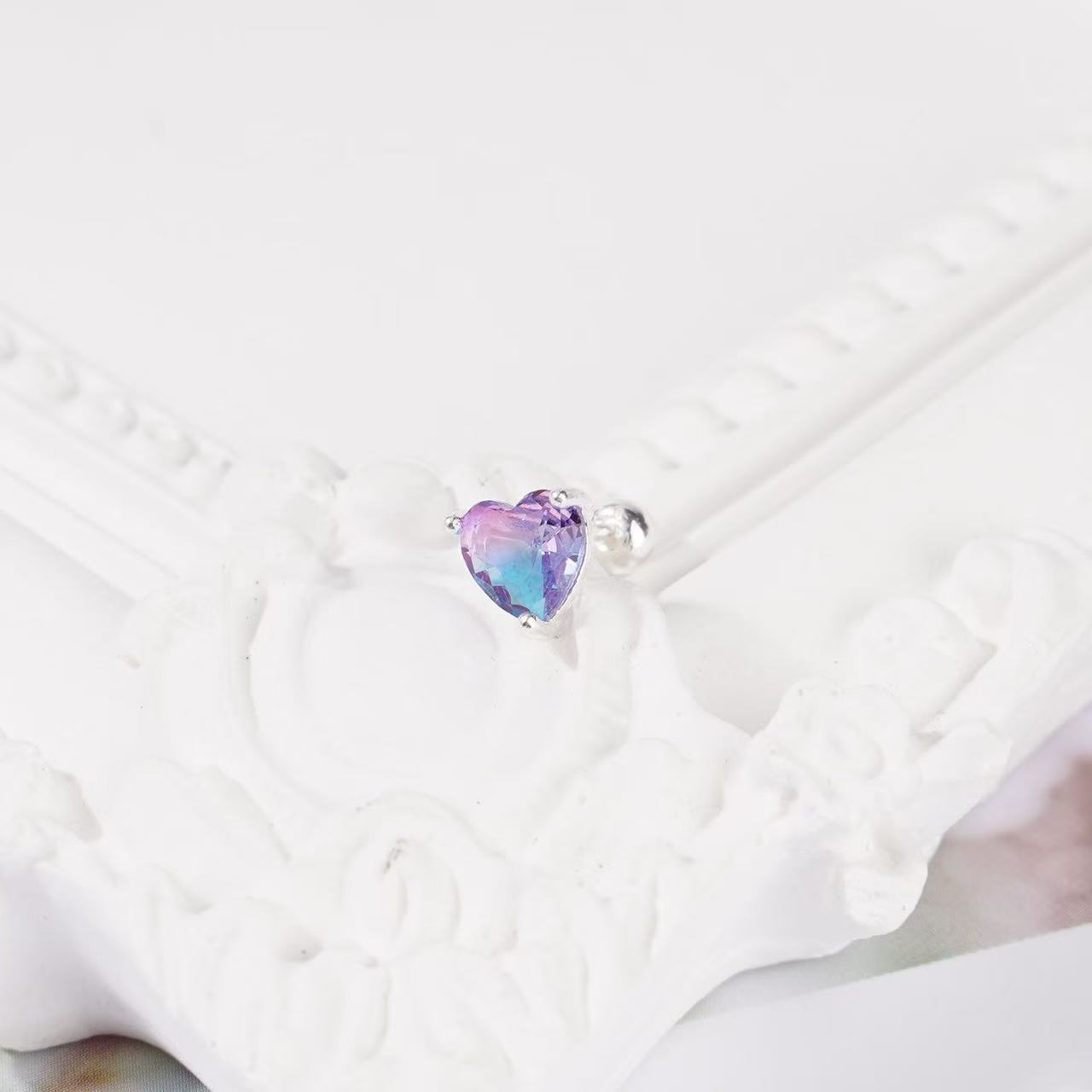 【Moonsee】純銀鎖珠-仙女雙漸層愛心(單支)